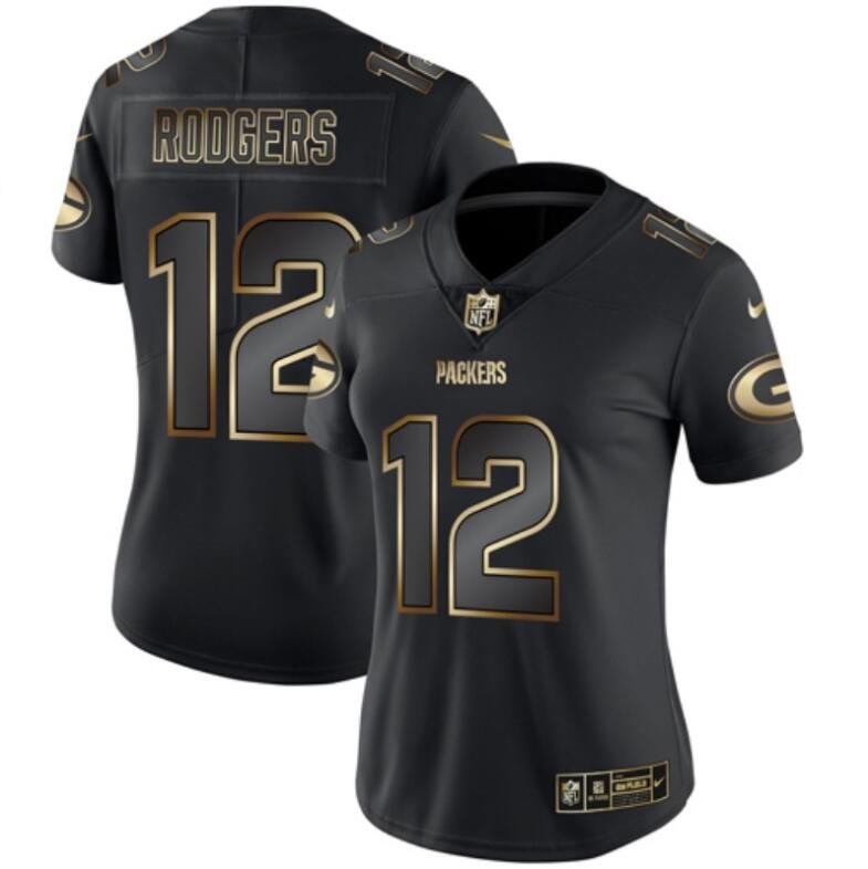 Women's Aaron Rodgers #12 Packers Limited Player Jersey Black Gold Edition