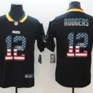 Men's Aaron Rodgers #12 Packers Limited Player Jersey Black USA Flag