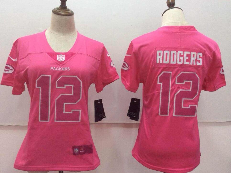 Women's Aaron Rodgers #12 Packers Limited Player Jersey Pink