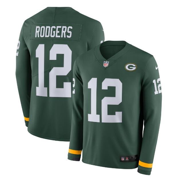 Men's Aaron Rodgers #12 Packers Therma Long Sleeve Player Jersey Green