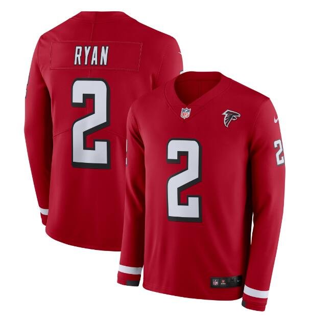 Men's Matt Ryan #2 Falcons Therma Long Sleeve Player Jersey Red