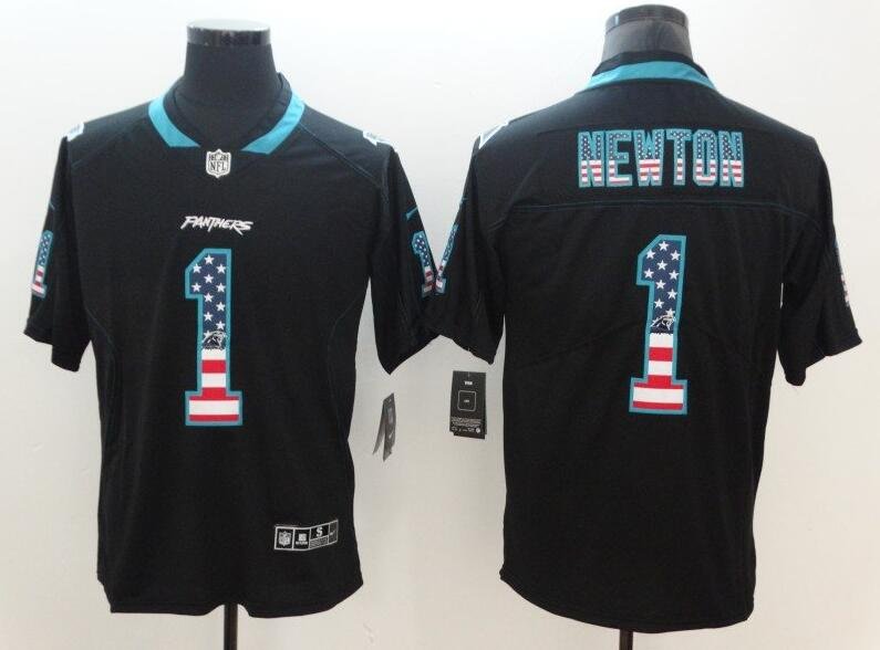 Men's Cam Newton #1 Panthers Limited Player Jersey Black USA Flag