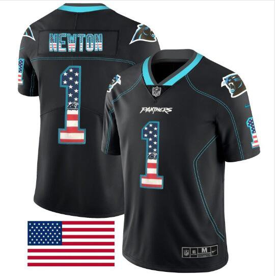Men's Cam Newton #1 Panthers Limited Player Jersey Black USA Flag