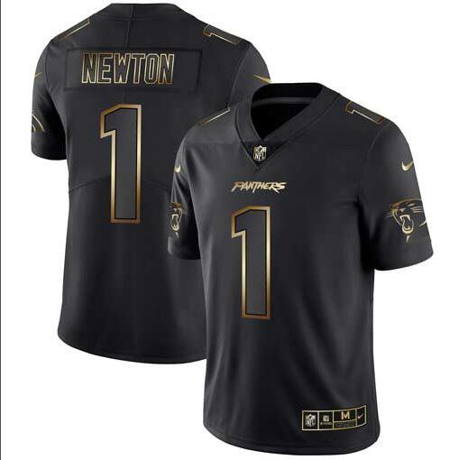 Men's Cam Newton #1 Panthers Limited Player Jersey Black Gold Edition