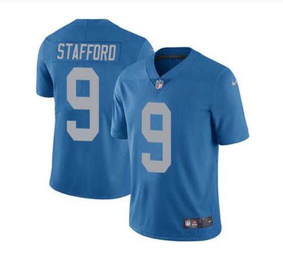 Men's Matthew Stafford #9 Lions Throwback Limited Player Jersey Blue