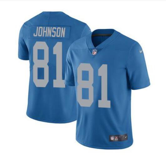 Men's Calvin Johnson #81 Lions Throwback Limited Player Jersey Blue