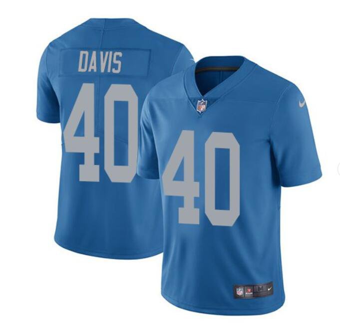 Men's Jarrad Davis #40 Lions Throwback Limited Player Jersey Blue