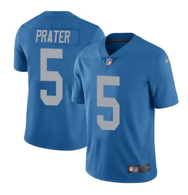 Men's Matt Prater #5 Lions Throwback Limited Player Jersey Blue