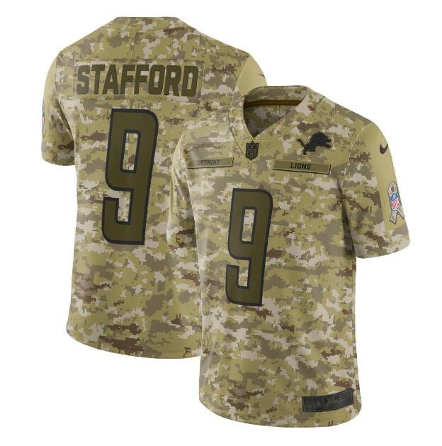 Men's Matthew Stafford #9 Lions Salute to Service Limited Player Jersey Camo