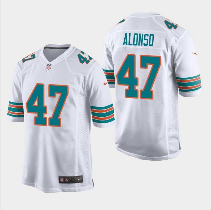 Men's Kiko Alonso #47 Dolphins Throwback Game Player Jersey White