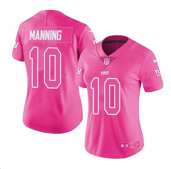 Women's Eli Manning #10 Giants Limited Player Jersey Pink