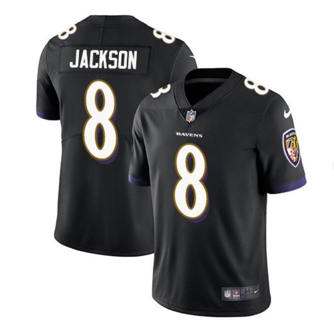 Size XL Men's Lamar Jackson #8 Ravens Limited Player Jersey Black