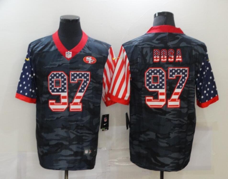 Men's Nick Bosa #97 San Francisco 49ers Limited Black Camo USA Flag Jersey Christmas Gift
