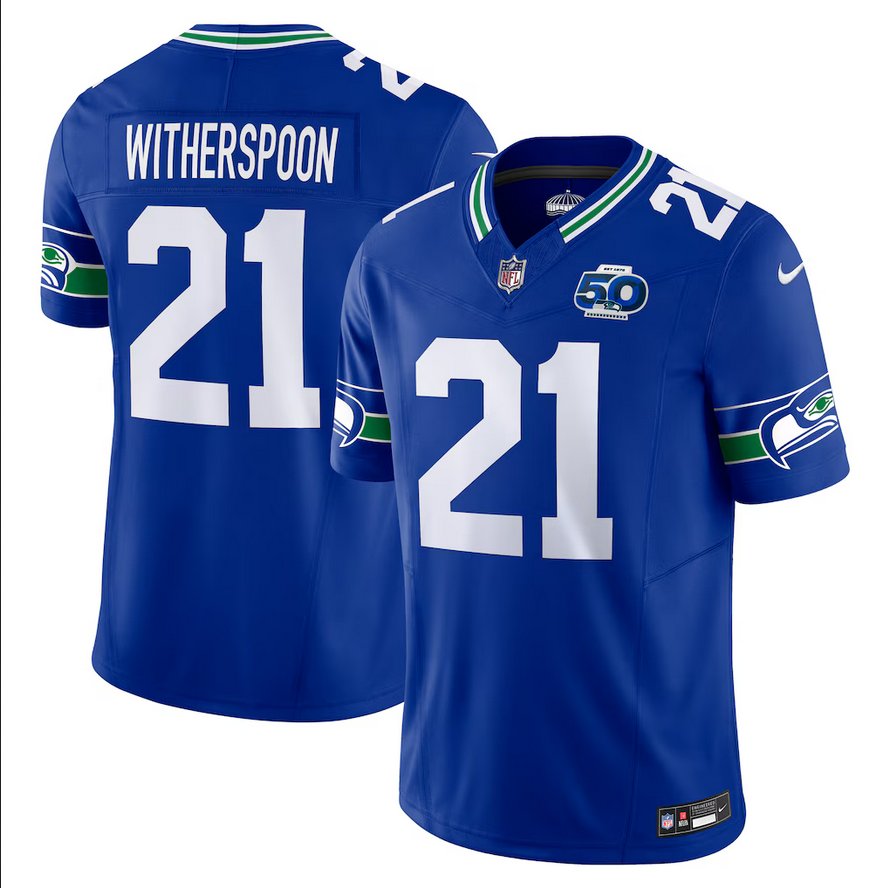 Men's Devon Witherspoon #21 Seattle Seahawks 50th Season Vapor Limited Jersey Royal