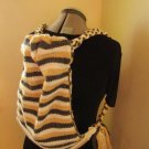 Large Drawstring Knit Bag, Light Brown, White and Dark Gray