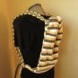 Large Drawstring Knit Bag, Light Brown, White and Dark Gray
