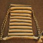 Large Drawstring Knit Bag, Light Brown, White and Dark Gray