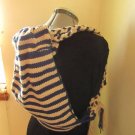 Large Drawstring Knit Bag, Light Brown and Dark Blue