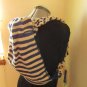 Large Drawstring Knit Bag, Light Brown and Dark Blue
