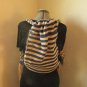 Large Drawstring Knit Bag, Light Brown and Dark Blue