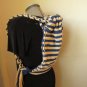 Large Drawstring Knit Bag, Light Brown and Dark Blue