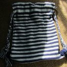 Large Drawstring Knit Bag, Dark Blue and Light Blue Stripped