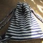 Large Drawstring Knit Bag, Dark Blue and Light Blue Stripped