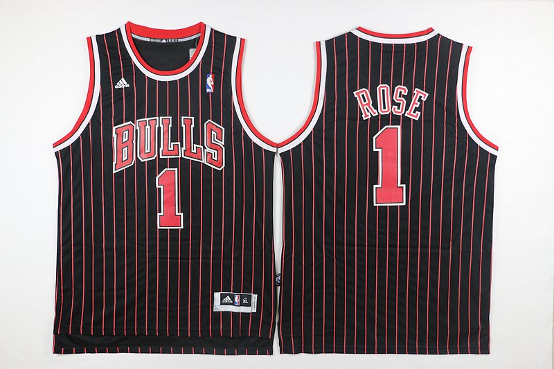 Men Chicago Bulls #1 Derrick Rose Black/Red Stitched Jersey