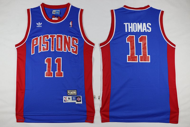 Men's Detroit Pistons 11 Isiah Thomas Blue/Red Throwback Stitched Jersey
