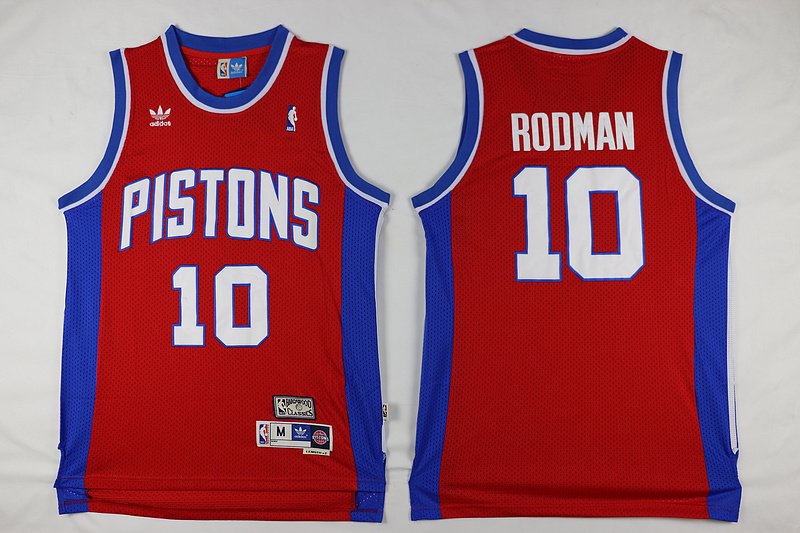 Men's Detroit Pistons 10 Dennis Rodman Red Throwback Stitched Jersey
