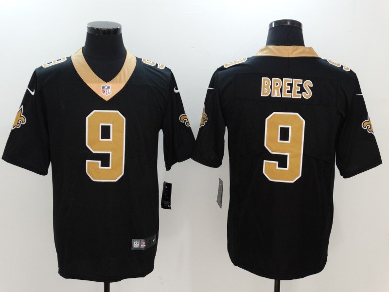 Men's New Orleans Saints #9 DREW BREES NFL Jersey Black Gold