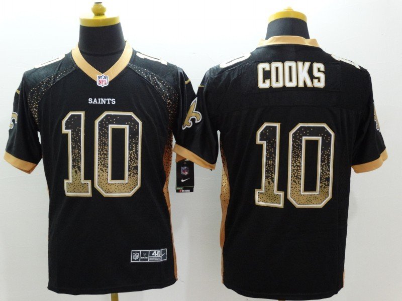 Men's New Orleans Saints #10 COOKS NFL Jersey Black Yellow