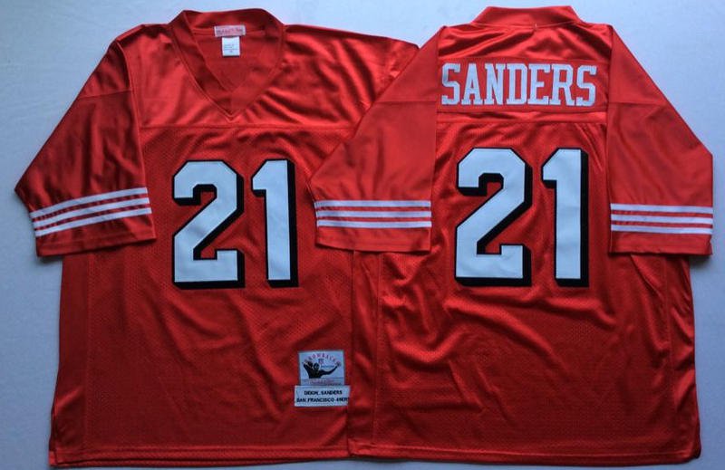 Men's San Francisco 49ers #21 Deion Sanders Red Throwback Jerseys