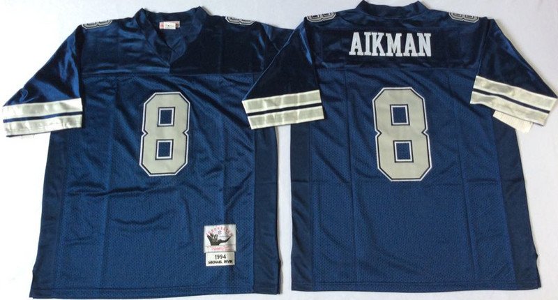 Men's Dallas Cowboys #8 Troy Aikman Authentic Navy Blue Throwback NFL Jerseys