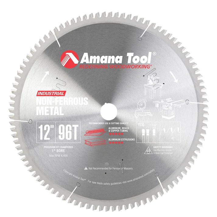 Amana Tool 12" X 96T Non Ferrous Blade, -6 Degree 1" Bore, TCG