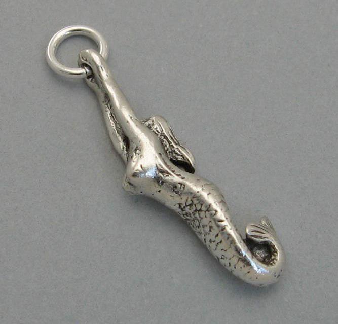 DIVING MERMAID Solid Sterling Silver 925 3D Charm Pendant Nautical Ocean 7829