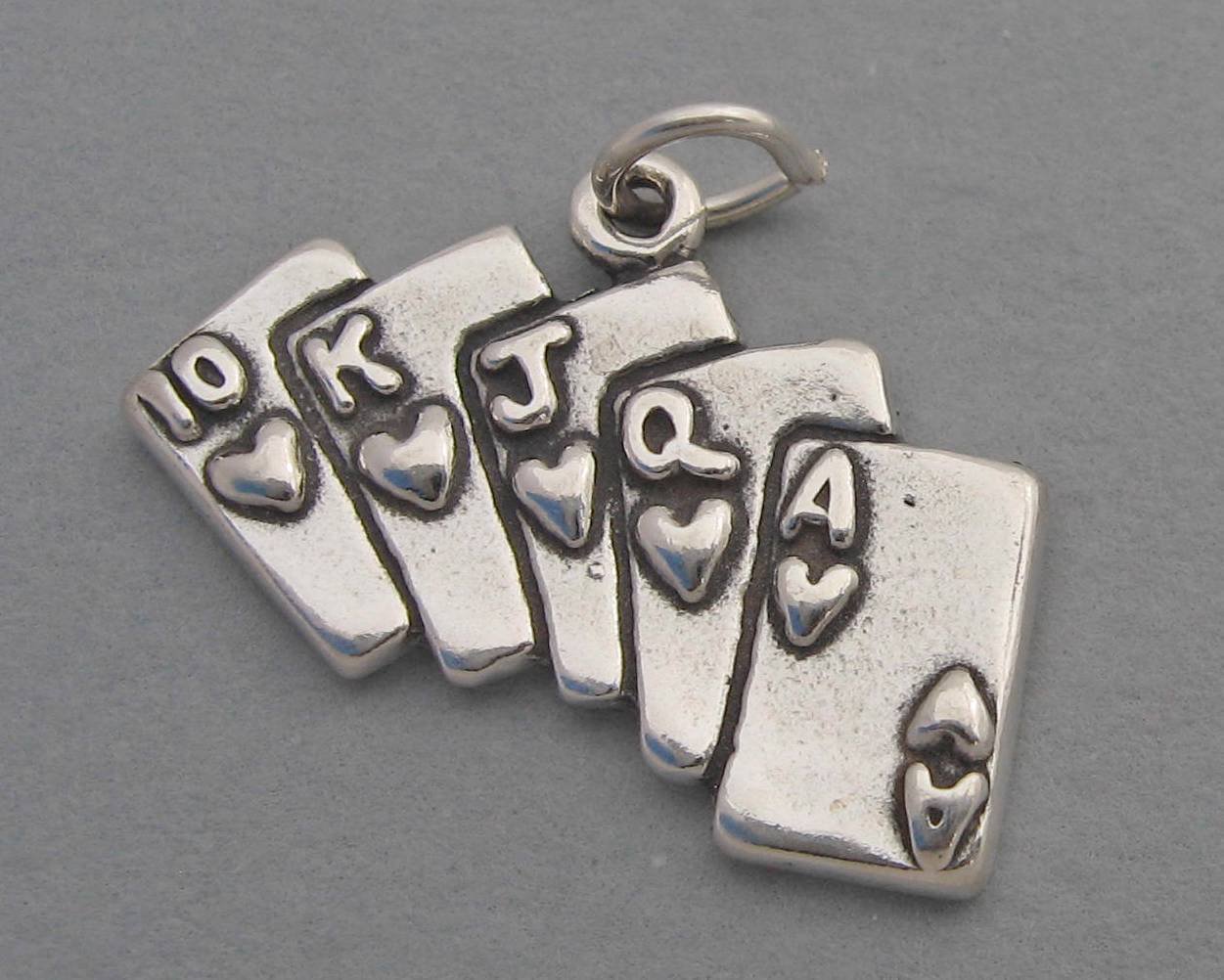New Sterling Silver Charm Pendant ROYAL FLUSH POKER CARDS Casino 2709