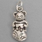 Sterling Silver Charm Pendant 3D TEDDY BEAR in Christmas Stocking 3580