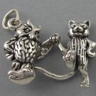 New Sterling Silver Charm Pendant 3D OWL & THE PUSSY CAT 3183