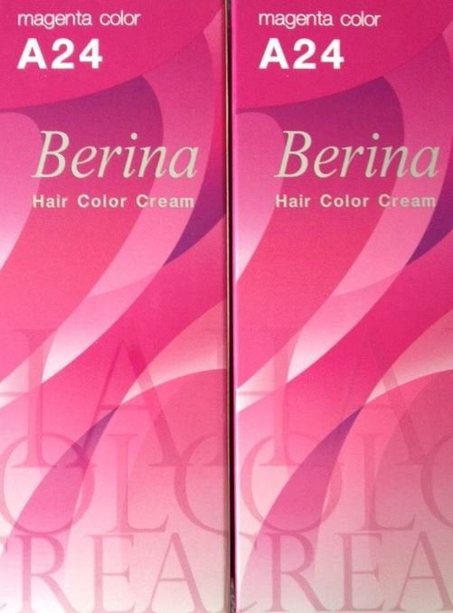 X2 A24 Berina Magenta Permanent Pink Hairdye Color Cream For Punk Emo Goth Glam