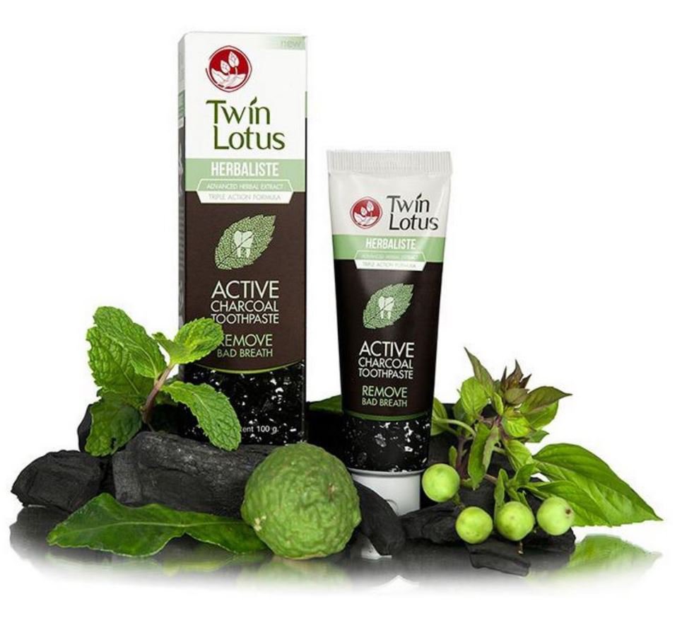 Actived Charcoal Toothpaste Whitening Herbal Bad Breath Twin Lotus