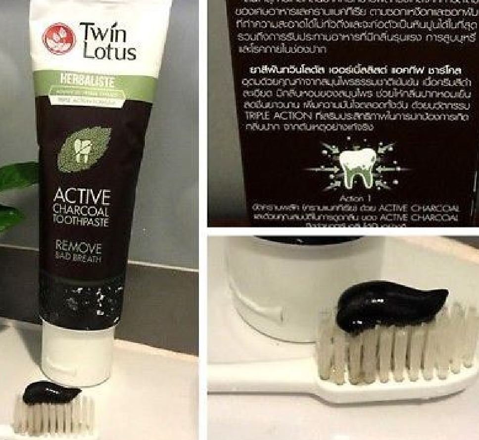 Actived Charcoal Toothpaste Whitening Herbal Bad Breath Twin Lotus