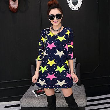 24 Colors Loose Large Size Printed Dress Medium Long Style Bottoming Shirt