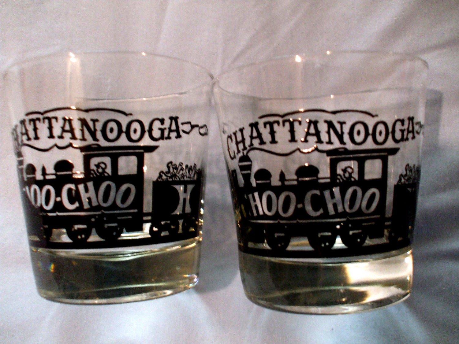 2 Chattanooga Choo Choo Train Glasses Bar Beer Glasses