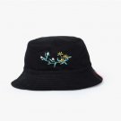 Fashion Black Bucket Hats Women Men Outdoor Sports High Quality Cotton Floral Embroidery Sun Hat