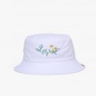 White Bucket Hat Floral Embroidered Women Men Stylish Outdoor Sports Sunscreen Cotton Fisherman Hats