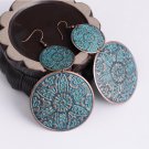Blue Big Round Drop Earrings Antique Copper Ear Jewelry Double Circle Long Dangle Earrings For Women