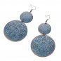 Blue Big Round Drop Earrings Antique Copper Ear Jewelry Double Circle Long Dangle Earrings For Women