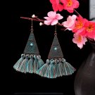 Fashion Woolen Tassel Drop Earrings Vintage Geometric Triangle Alloy Dangle Earrings for Women