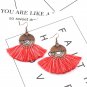 Fashion Red Woolen Tassel Earrings Bohemian Vintage Drop Earrings Geometric Shaped Women Earrings